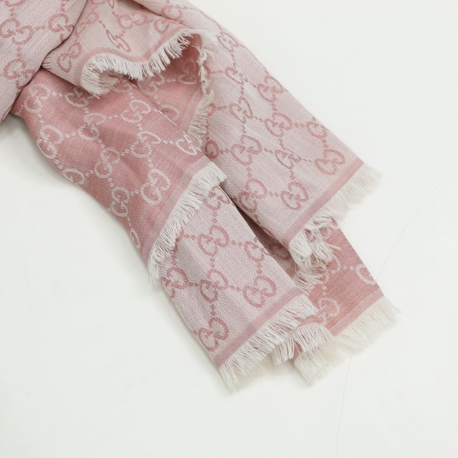 Gucci 煙粉色 羊毛 GG 圍巾 140cm 大圍巾-7
