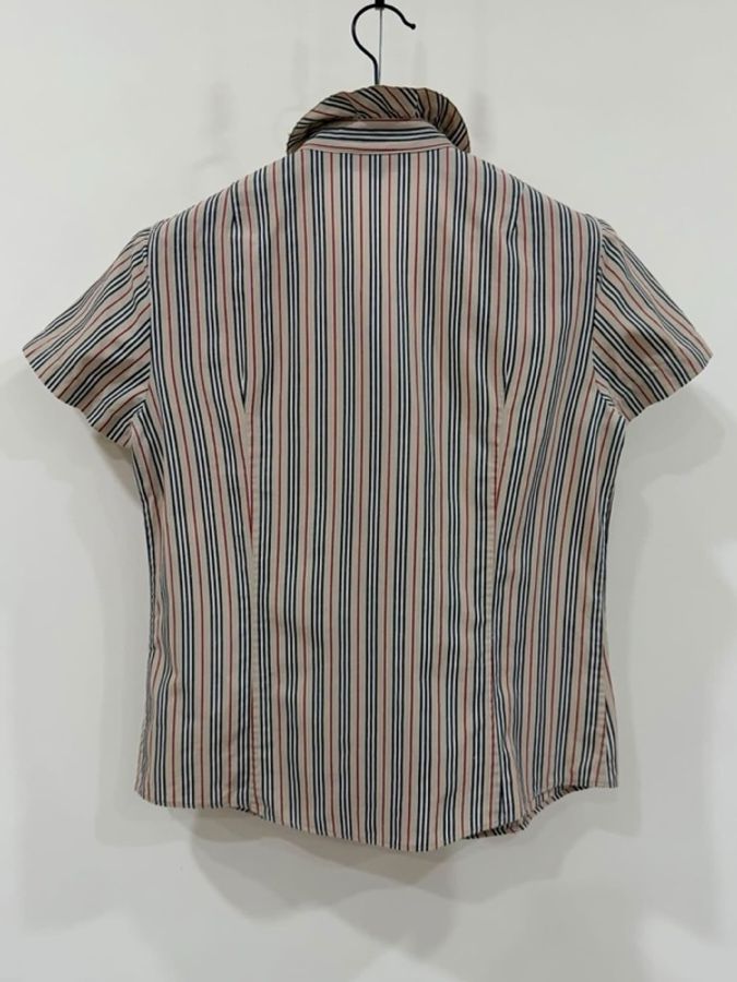 BURBERRY 倫敦 荷葉滾邊立領條紋戰馬襯衫-3