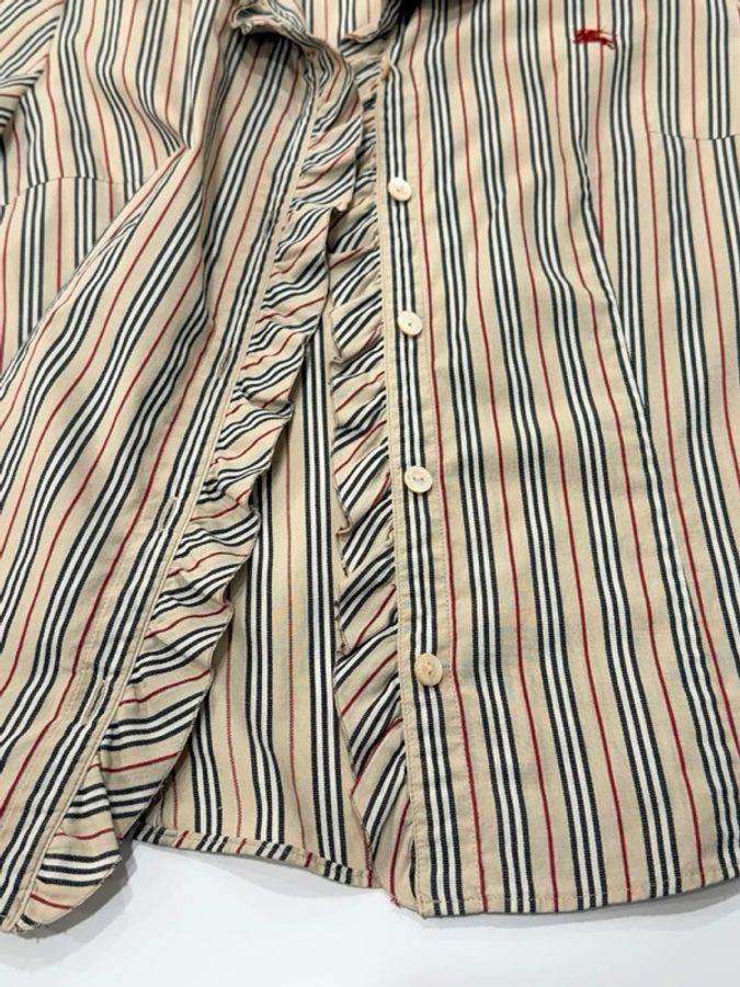 BURBERRY 倫敦 荷葉滾邊立領條紋戰馬襯衫-7