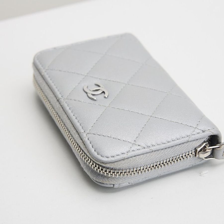 Chanel 新款拉鍊零錢包 灰銀-4