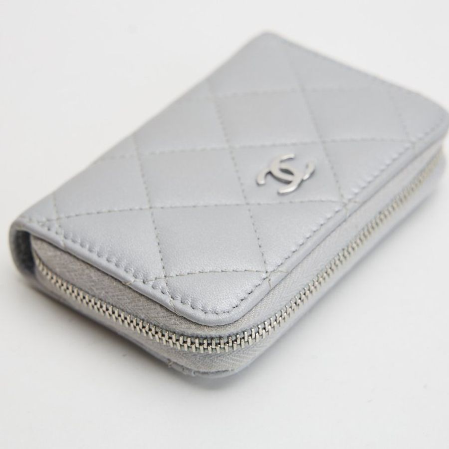 Chanel 新款拉鍊零錢包 灰銀-7