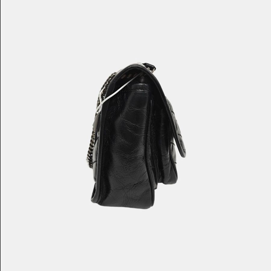 YSL NIKI 小号 黑色牛皮衍縫V紋單肩包斜挎包 黑色 釕色五金-2
