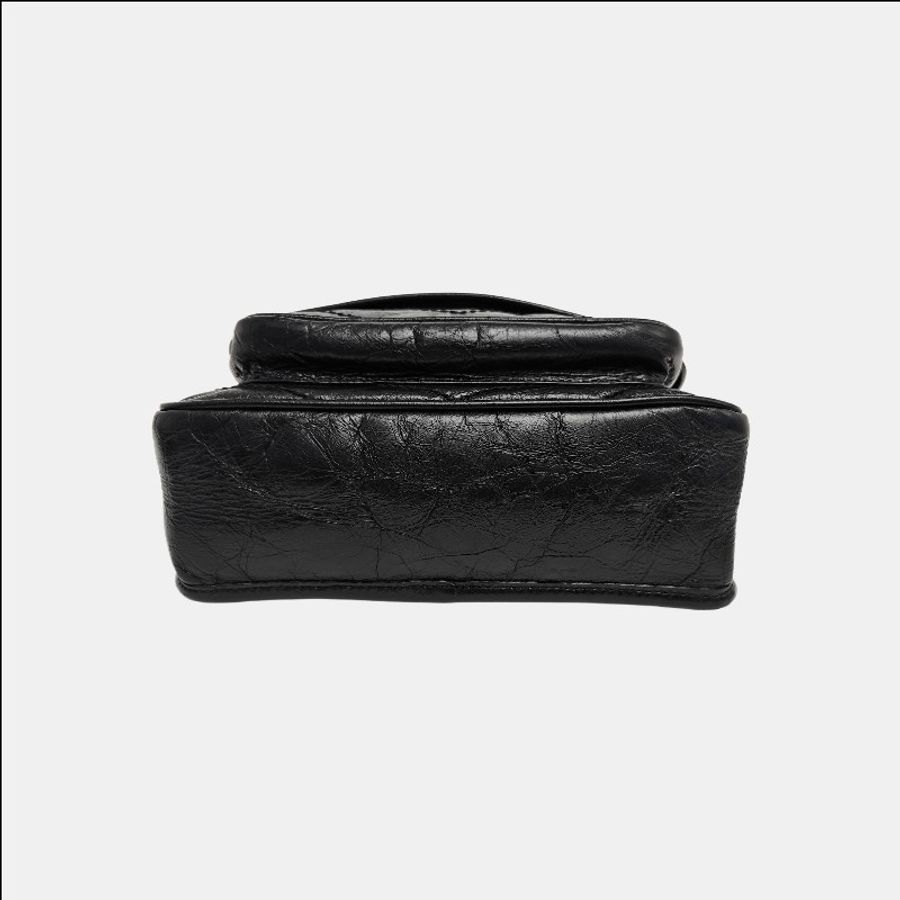 YSL NIKI 小号 黑色牛皮衍縫V紋單肩包斜挎包 黑色 釕色五金-4