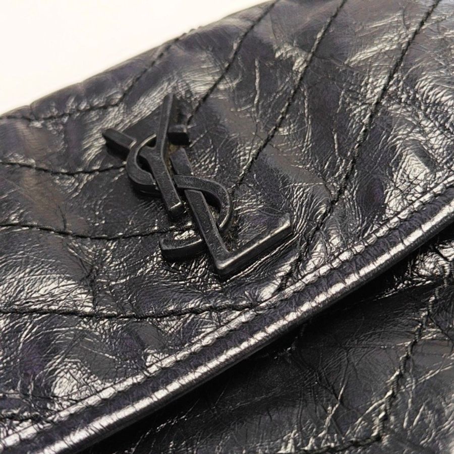 YSL NIKI 小号 黑色牛皮衍縫V紋單肩包斜挎包 黑色 釕色五金-9