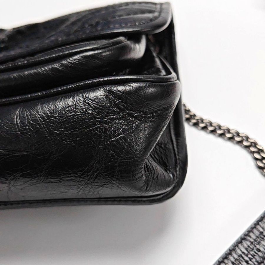 YSL NIKI 小号 黑色牛皮衍縫V紋單肩包斜挎包 黑色 釕色五金-12