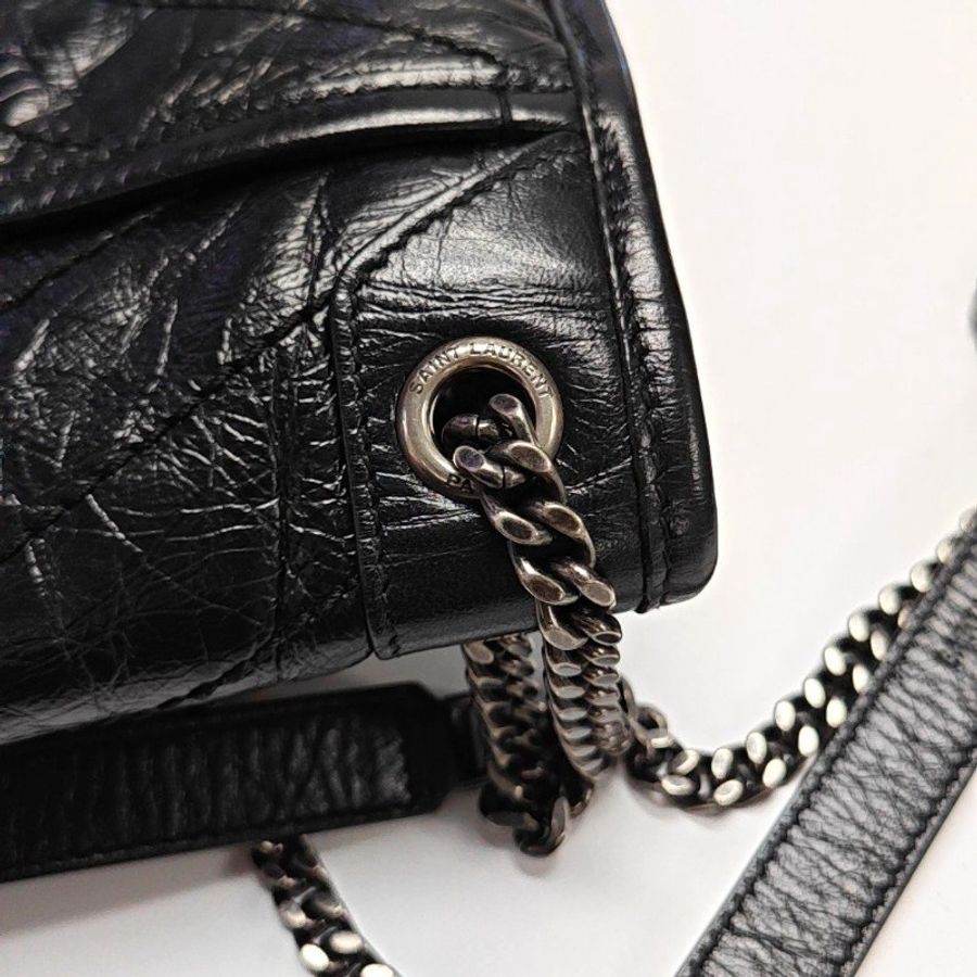 YSL NIKI 小号 黑色牛皮衍縫V紋單肩包斜挎包 黑色 釕色五金-15