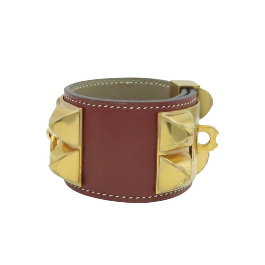 酒紅色 Evercolor牛皮 Collier de Chien 手環 C刻 金釦【HERMES 愛馬仕】-3