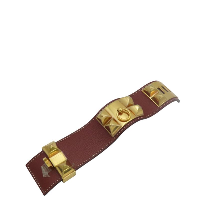 酒紅色 Evercolor牛皮 Collier de Chien 手環 C刻 金釦【HERMES 愛馬仕】-4
