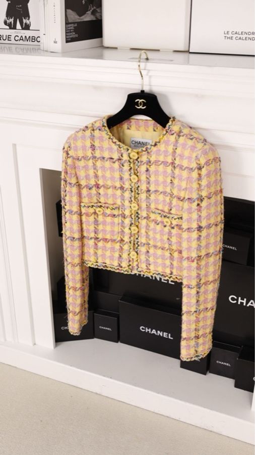 Chanel 94年春夏秀款橘色千鸟格吊带连衣裙外套套装-14