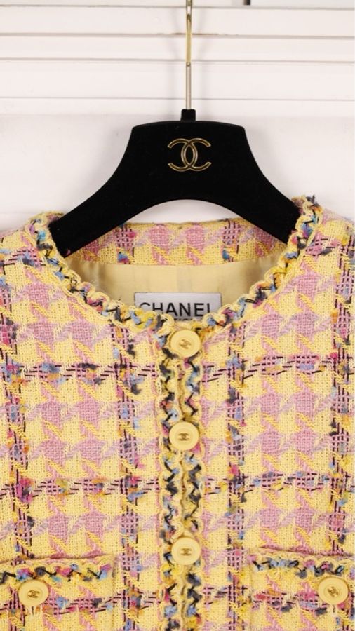 Chanel 94年春夏秀款橘色千鸟格吊带连衣裙外套套装-24