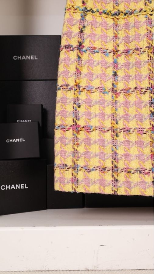 Chanel 94年春夏秀款橘色千鸟格吊带连衣裙外套套装-48