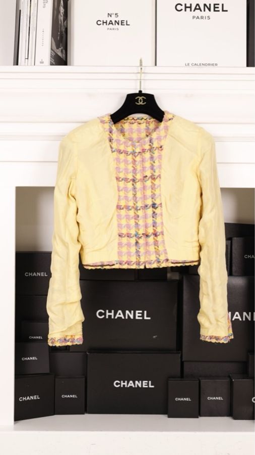 Chanel 94年春夏秀款橘色千鸟格吊带连衣裙外套套装-50