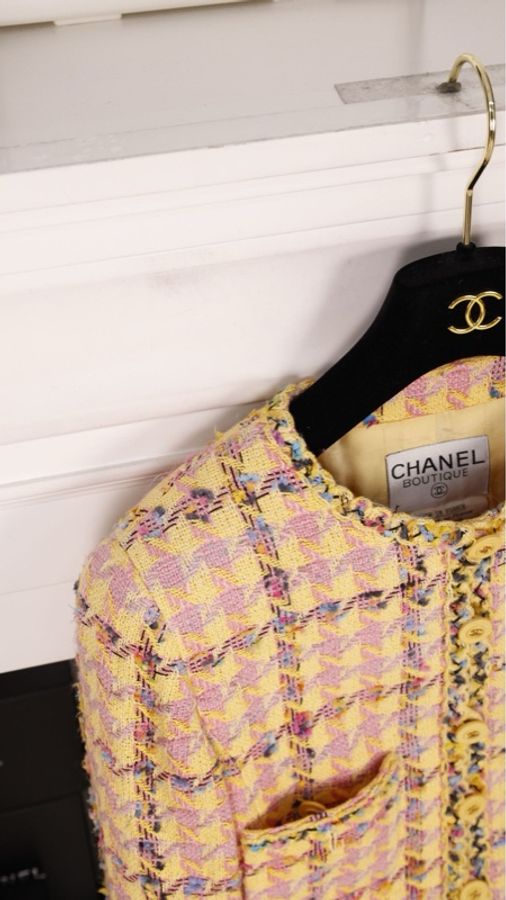 Chanel 94年春夏秀款橘色千鸟格吊带连衣裙外套套装-51