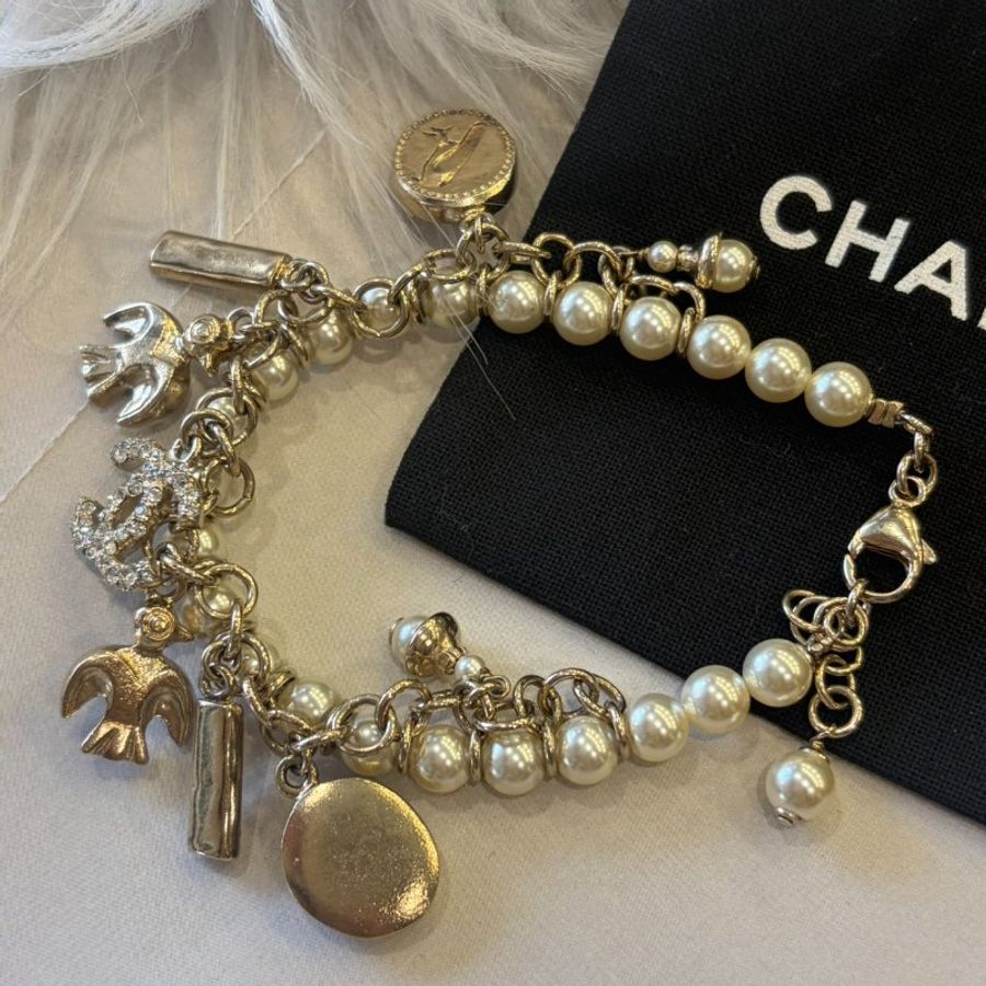 CHANEL淡金拚珍珠多元素手鍊-4