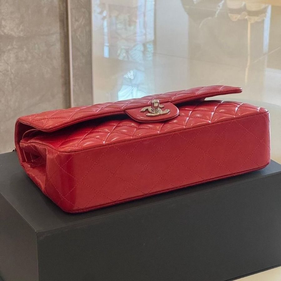 Chanel Coco 紅色羊皮銀釦 CF25口蓋包-2