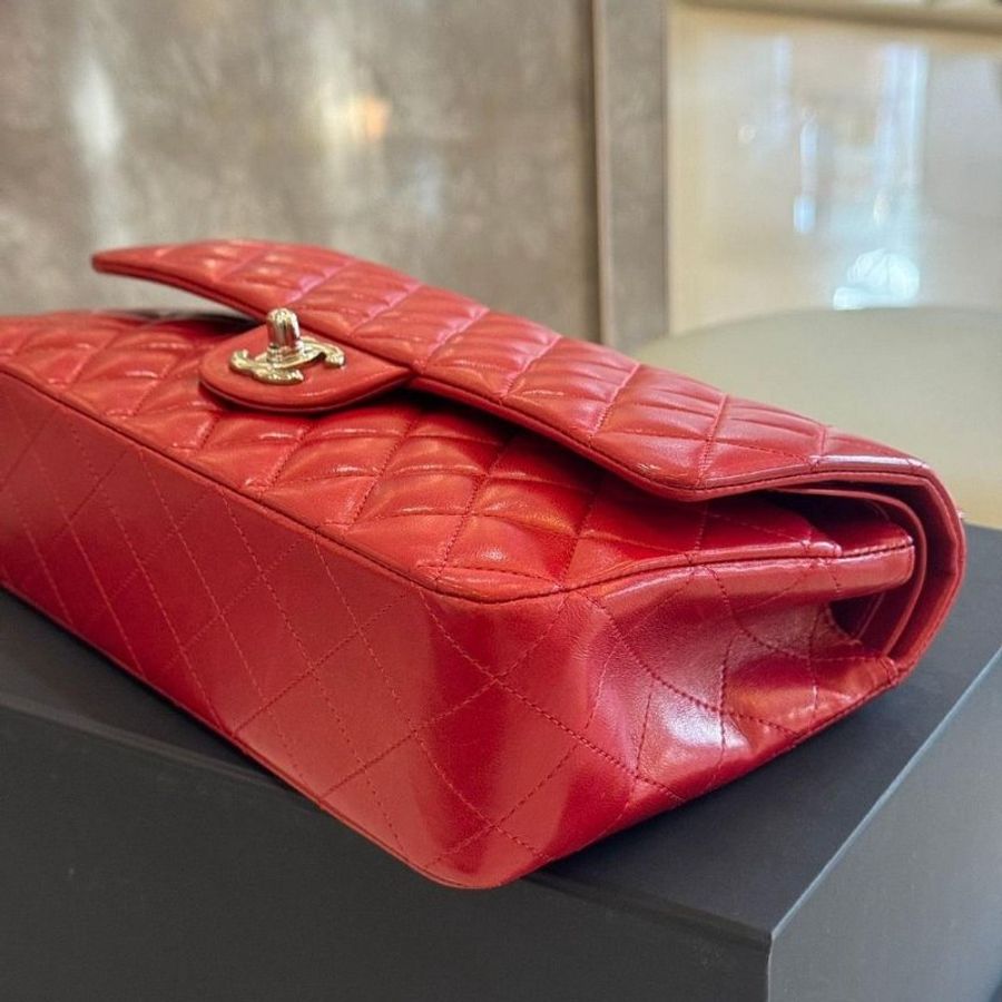 Chanel Coco 紅色羊皮銀釦 CF25口蓋包-4