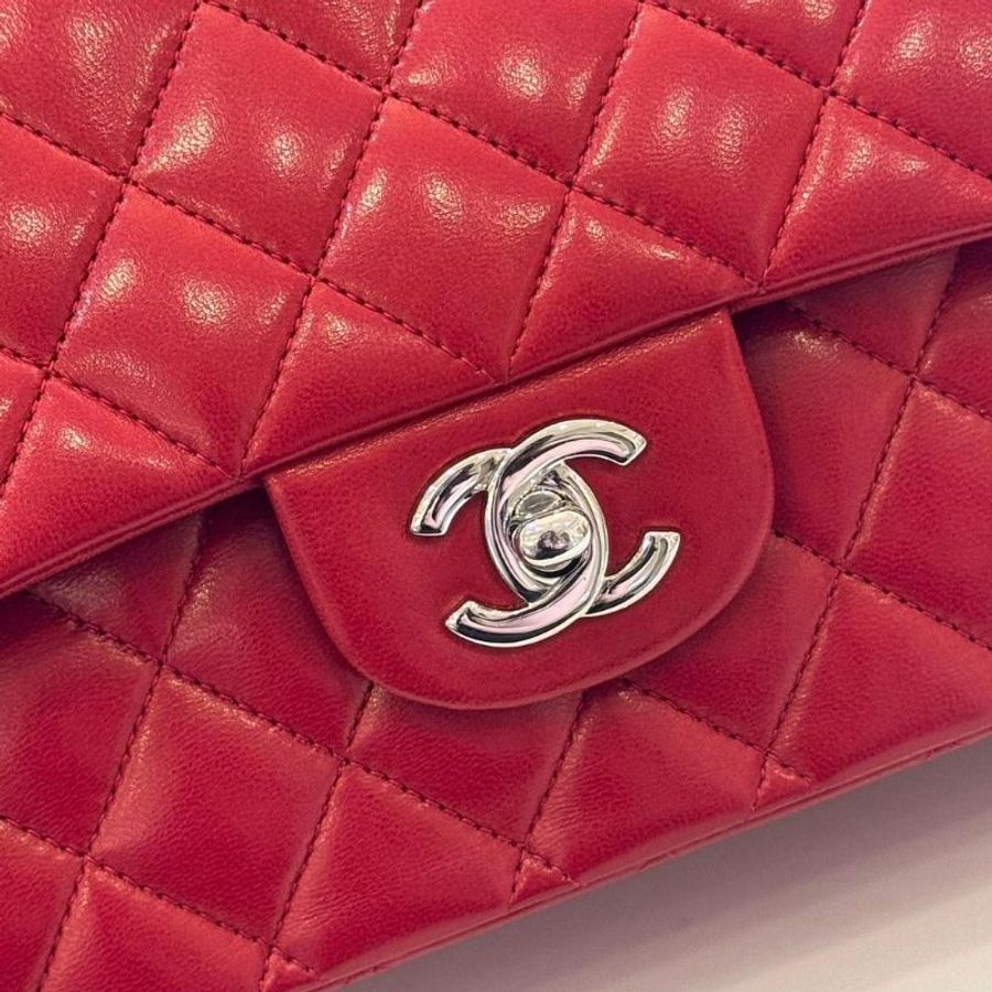 Chanel Coco 紅色羊皮銀釦 CF25口蓋包-8