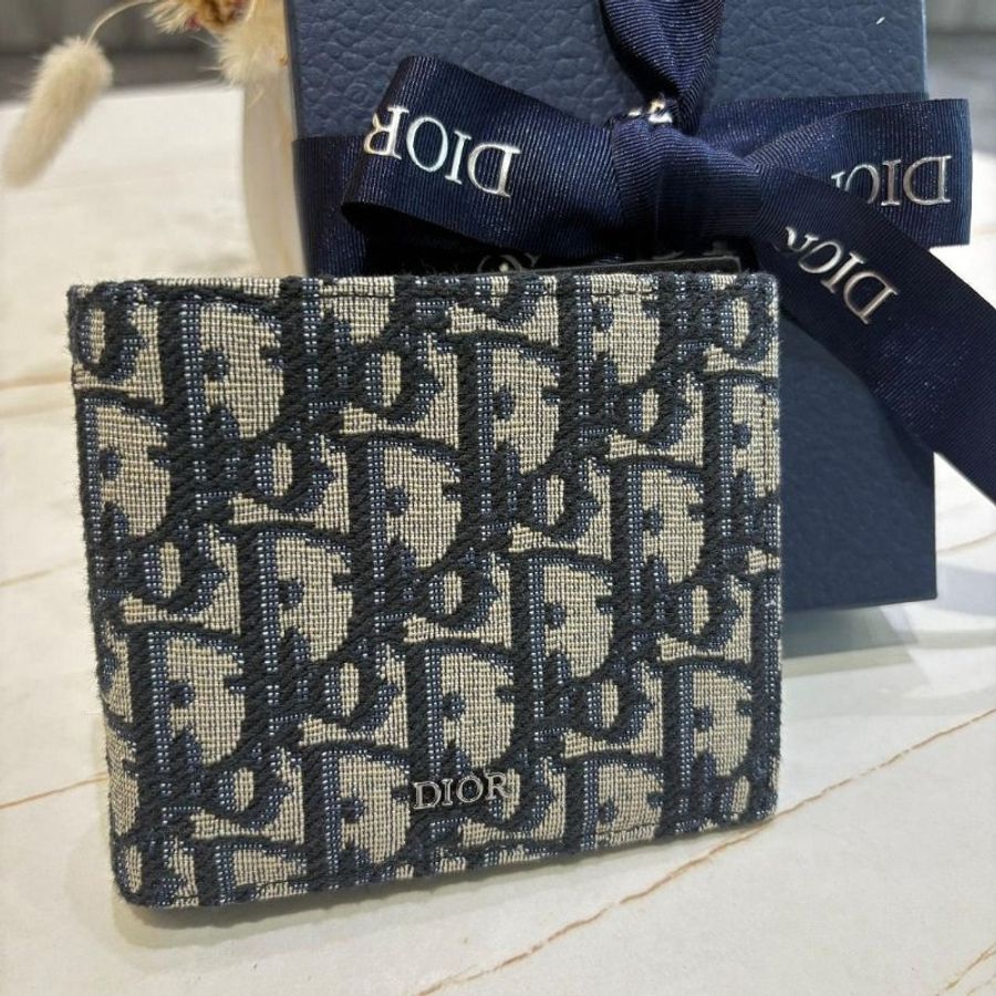Dior Oblique 緹花對折短夾-0
