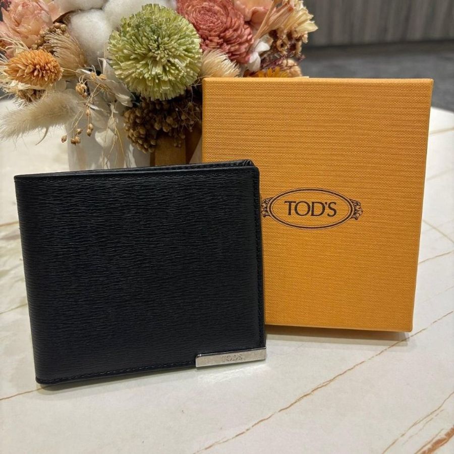TOD'S金屬LOGO波紋小牛皮對開短夾-0