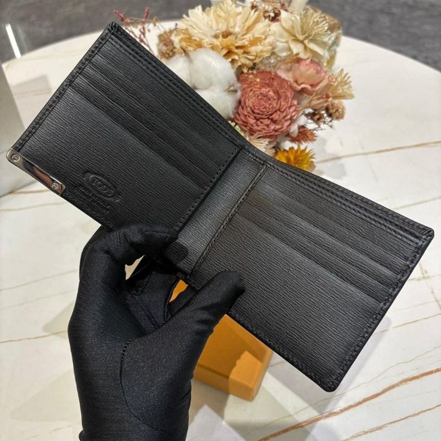 TOD'S金屬LOGO波紋小牛皮對開短夾-6
