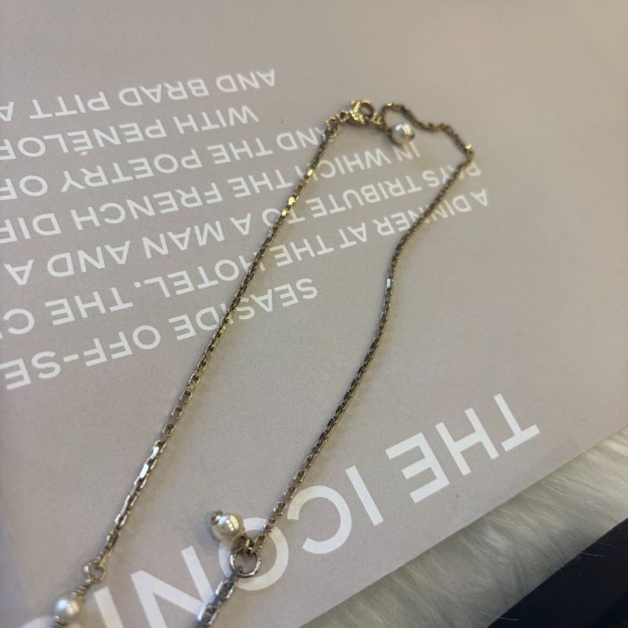 CHANEL 金銀雙色圓形拚藍水鑽造型項鍊-6