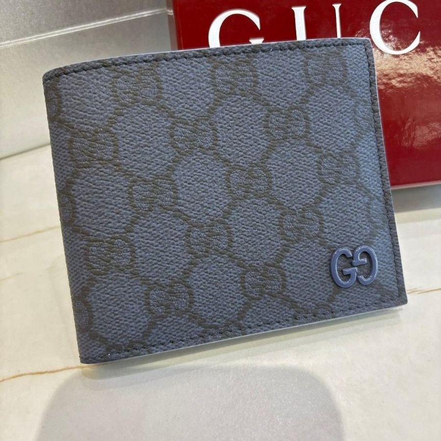 Gucci GG 灰藍色內襯對折短夾-0