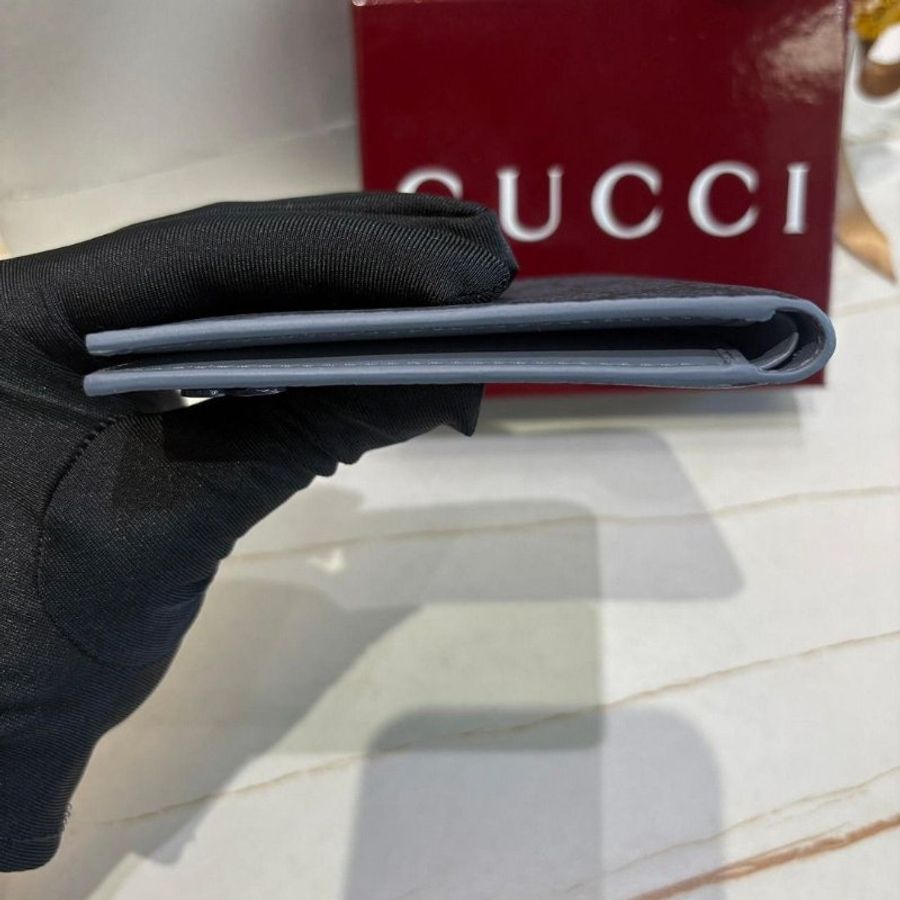 Gucci GG 灰藍色內襯對折短夾-4