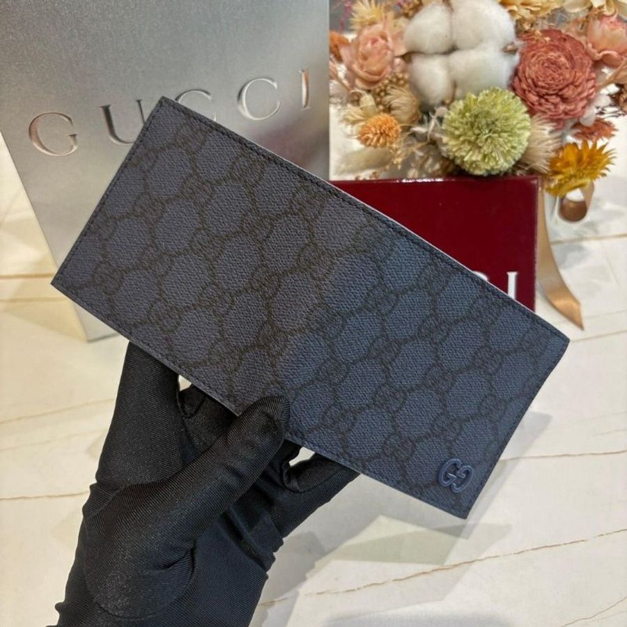 Gucci GG 灰藍色內襯對折短夾-5