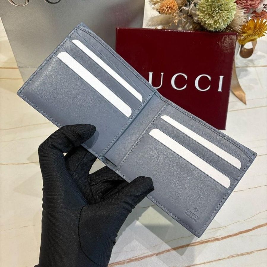 Gucci GG 灰藍色內襯對折短夾-6