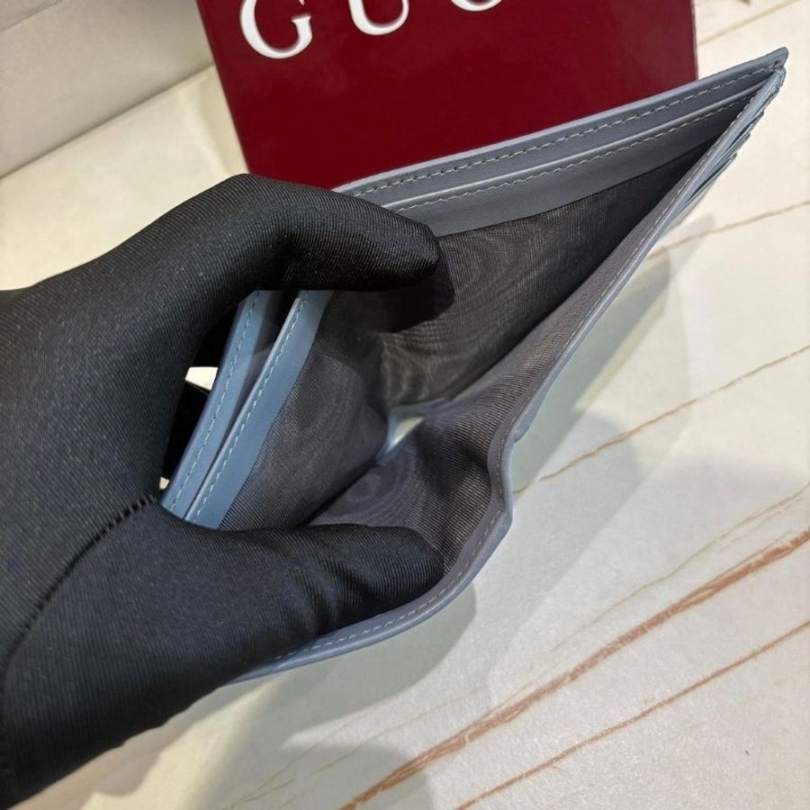 Gucci GG 灰藍色內襯對折短夾-8