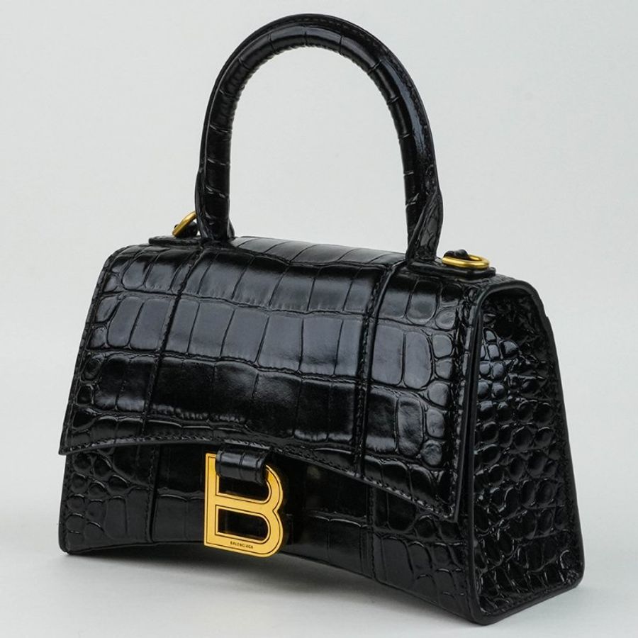 🖤 鑒定師的收藏 🖤 巴黎世家 沙漏包 XS 黑色金釦 鱷魚壓紋牛皮兩用包 Balenciaga Hourglass XS Croc-Embossed Black Gold Hardware-2