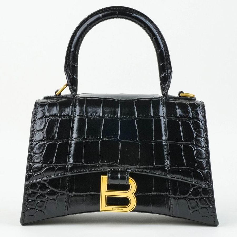 🖤 鑒定師的收藏 🖤 巴黎世家 沙漏包 XS 黑色金釦 鱷魚壓紋牛皮兩用包 Balenciaga Hourglass XS Croc-Embossed Black Gold Hardware-6