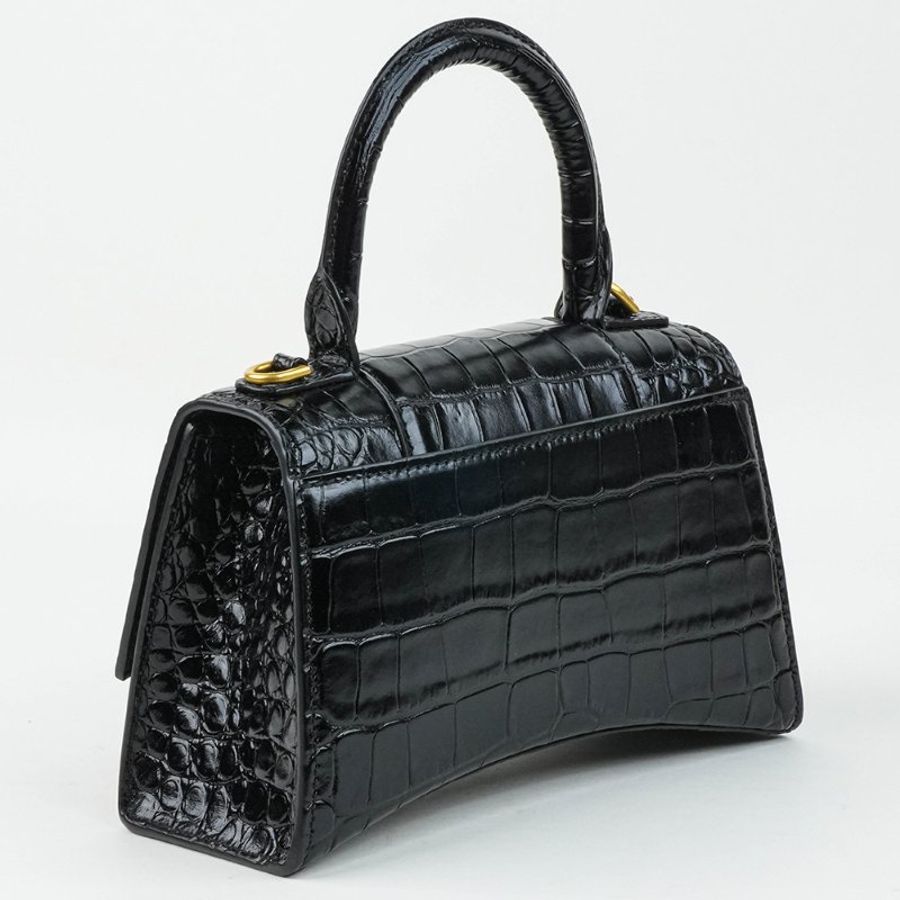 🖤 鑒定師的收藏 🖤 巴黎世家 沙漏包 XS 黑色金釦 鱷魚壓紋牛皮兩用包 Balenciaga Hourglass XS Croc-Embossed Black Gold Hardware-10