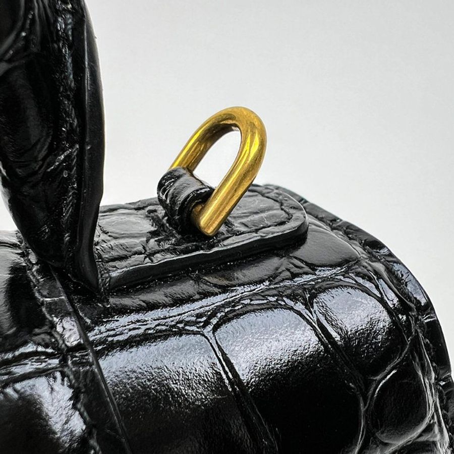 🖤 鑒定師的收藏 🖤 巴黎世家 沙漏包 XS 黑色金釦 鱷魚壓紋牛皮兩用包 Balenciaga Hourglass XS Croc-Embossed Black Gold Hardware-20