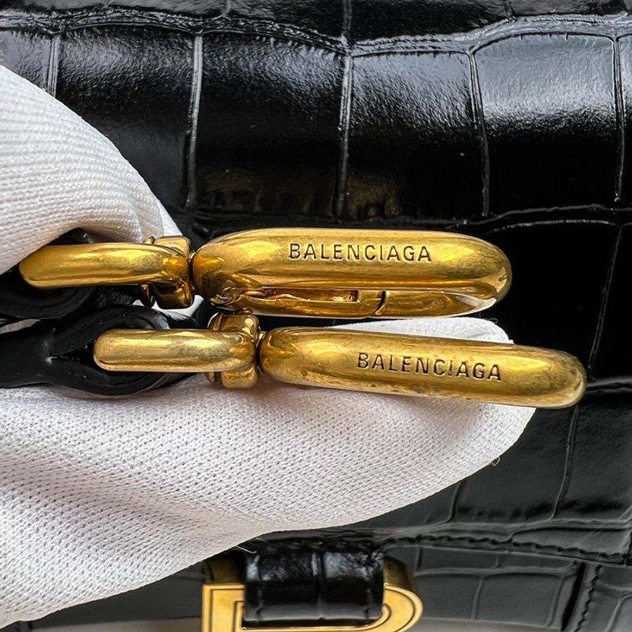 🖤 鑒定師的收藏 🖤 巴黎世家 沙漏包 XS 黑色金釦 鱷魚壓紋牛皮兩用包 Balenciaga Hourglass XS Croc-Embossed Black Gold Hardware-21