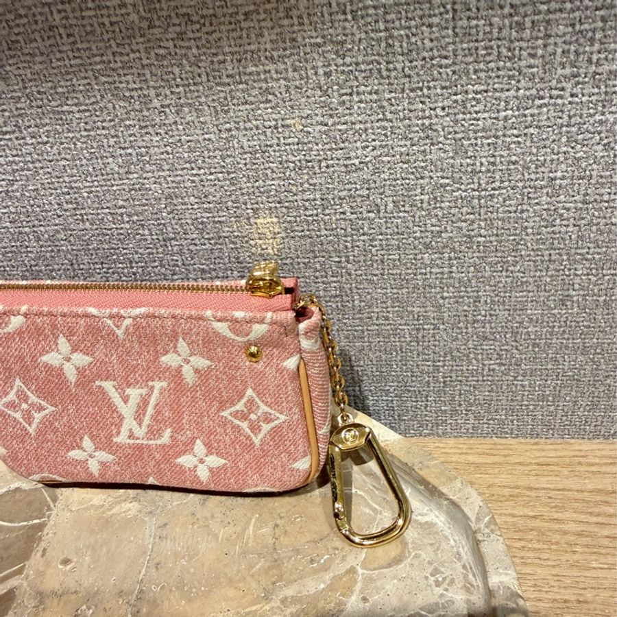 Lv粉色丹寧小麻將零錢包-4