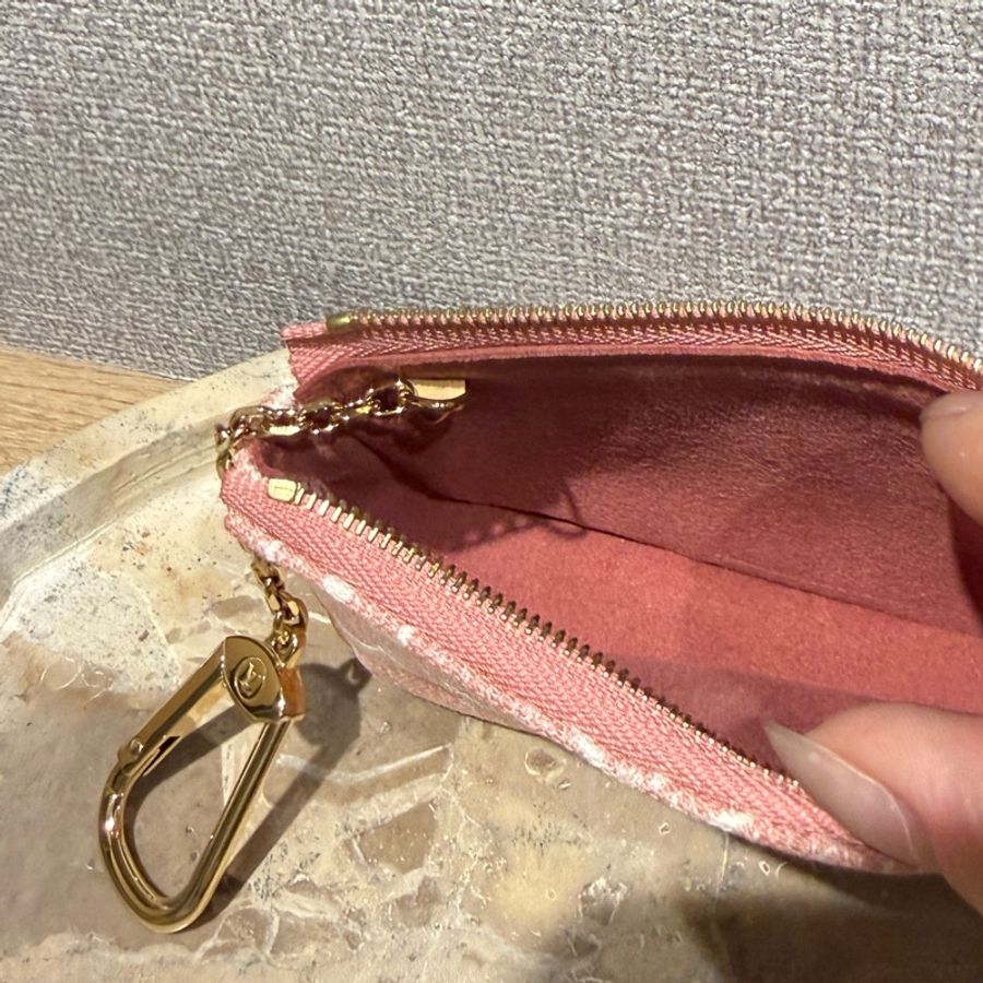 Lv粉色丹寧小麻將零錢包-6