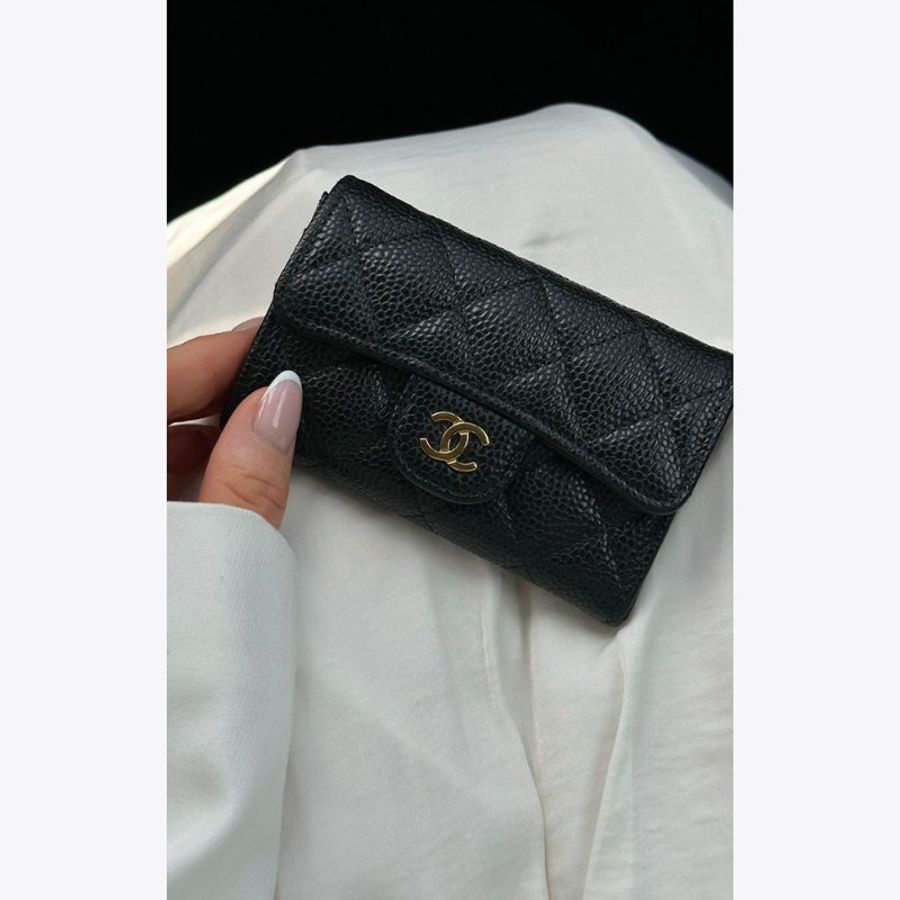 CHANEL 香奈兒 Classic Flap Card Holder 黑色金扣魚子醬牛皮|翻蓋卡夾 零錢包 卡片夾|晶片款 經典熱門 入門首選|KÉSH 凱仕精品-1