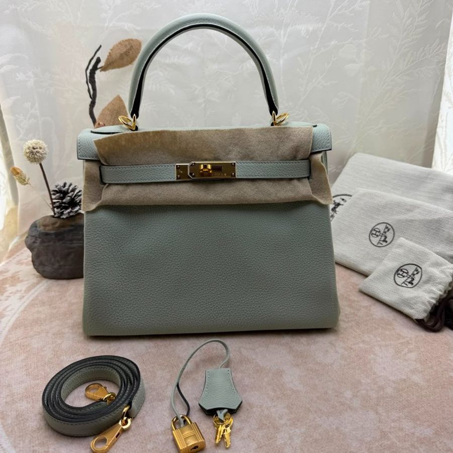 Hermès Kelly 28 霧藍 Togo 皮金扣手提包-0
