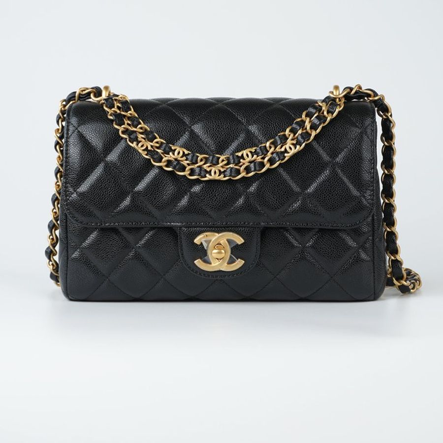CHANEL 香奈兒 Coco 25P 黑色金扣魚子醬牛皮|雙鏈口蓋包 手提包 肩背包 斜背包|晶片款 20cm黃金尺寸 人氣新款|KÉSH 凱仕精品-12