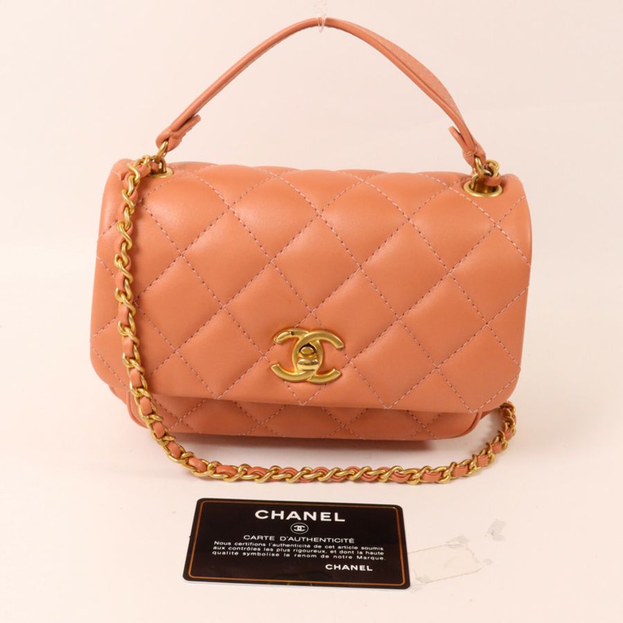 CHANEL 牛皮皮革Chain Shoulder鏈帶手挽肩背兩用袋-9