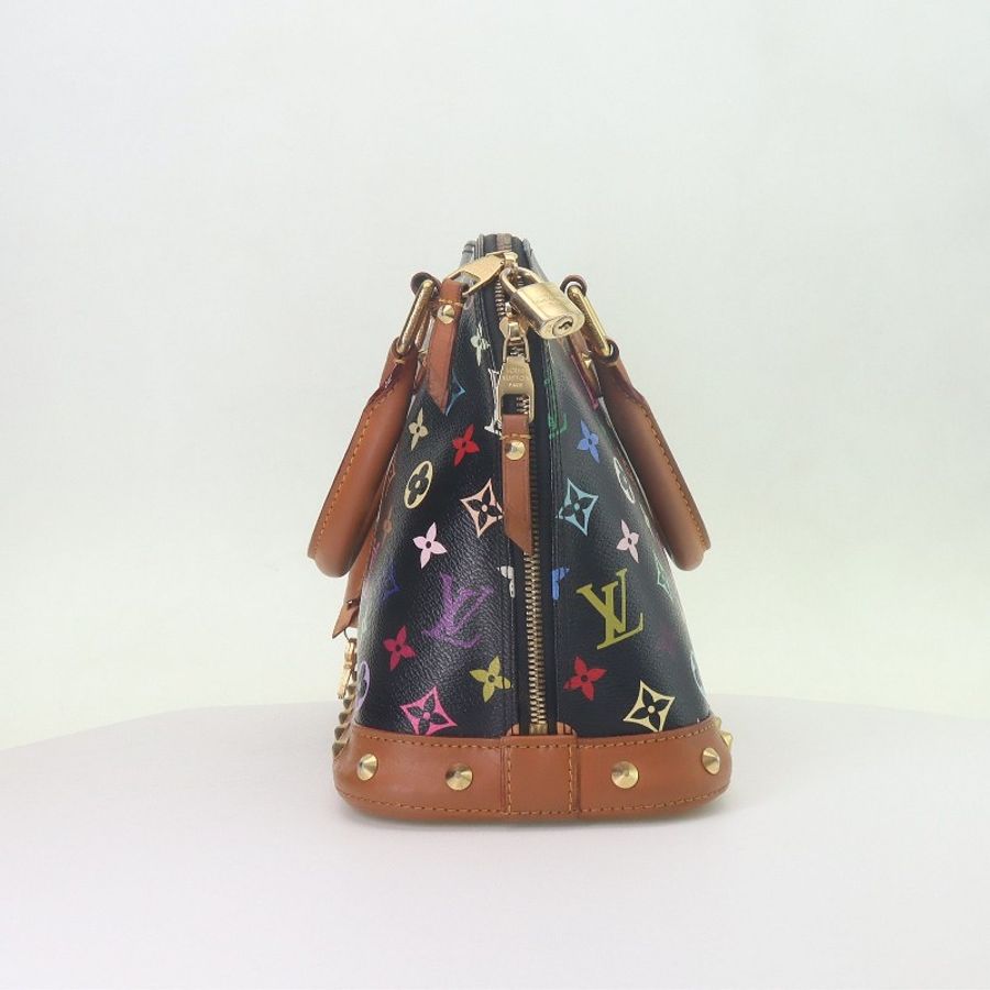 LOUIS VUITTON 村上隆 黑三彩 經典老花滿印皮革拉鏈開合手提包-1