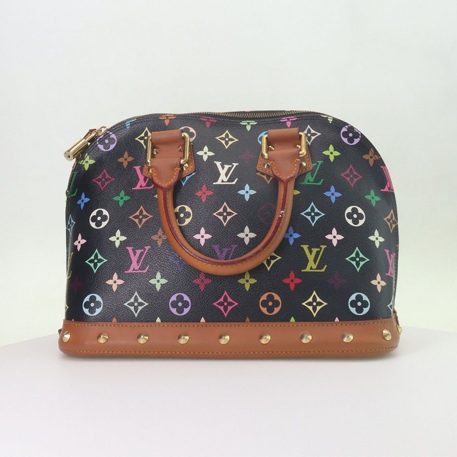 LOUIS VUITTON 村上隆 黑三彩 經典老花滿印皮革拉鏈開合手提包-2