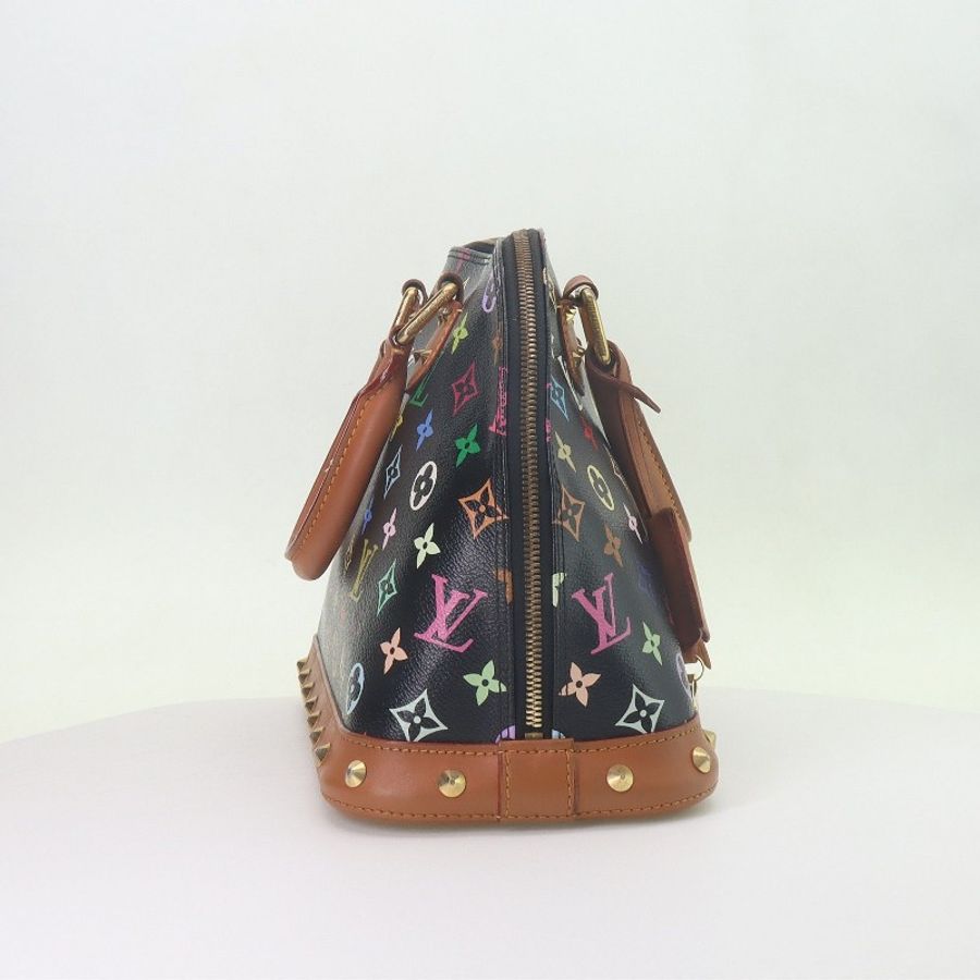 LOUIS VUITTON 村上隆 黑三彩 經典老花滿印皮革拉鏈開合手提包-3