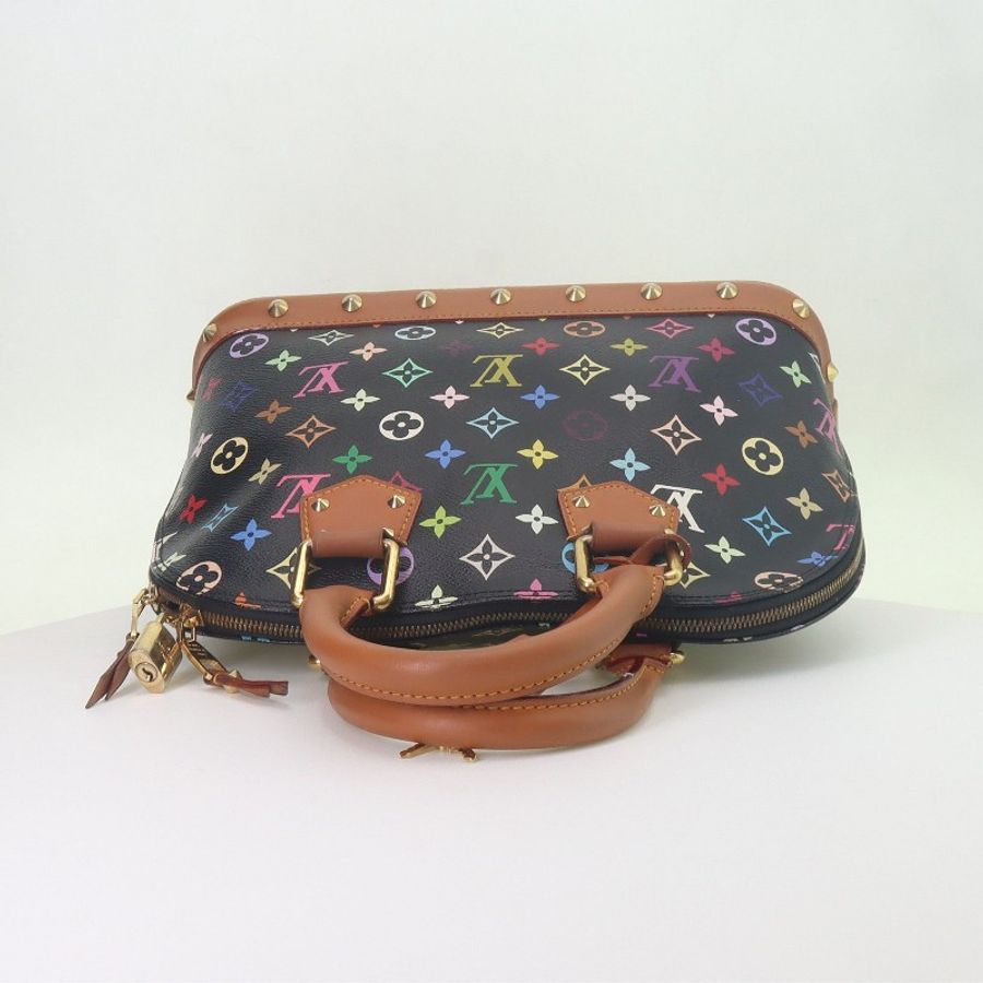 LOUIS VUITTON 村上隆 黑三彩 經典老花滿印皮革拉鏈開合手提包-5