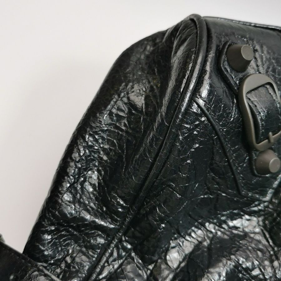 巴黎世家 Balenciaga Le City機車包油蠟皮純色鉚釘單肩包-5