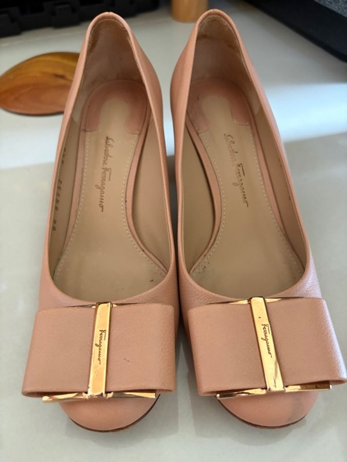 Ferragamo 跟鞋 淺粉色 駝色 4.5號-0