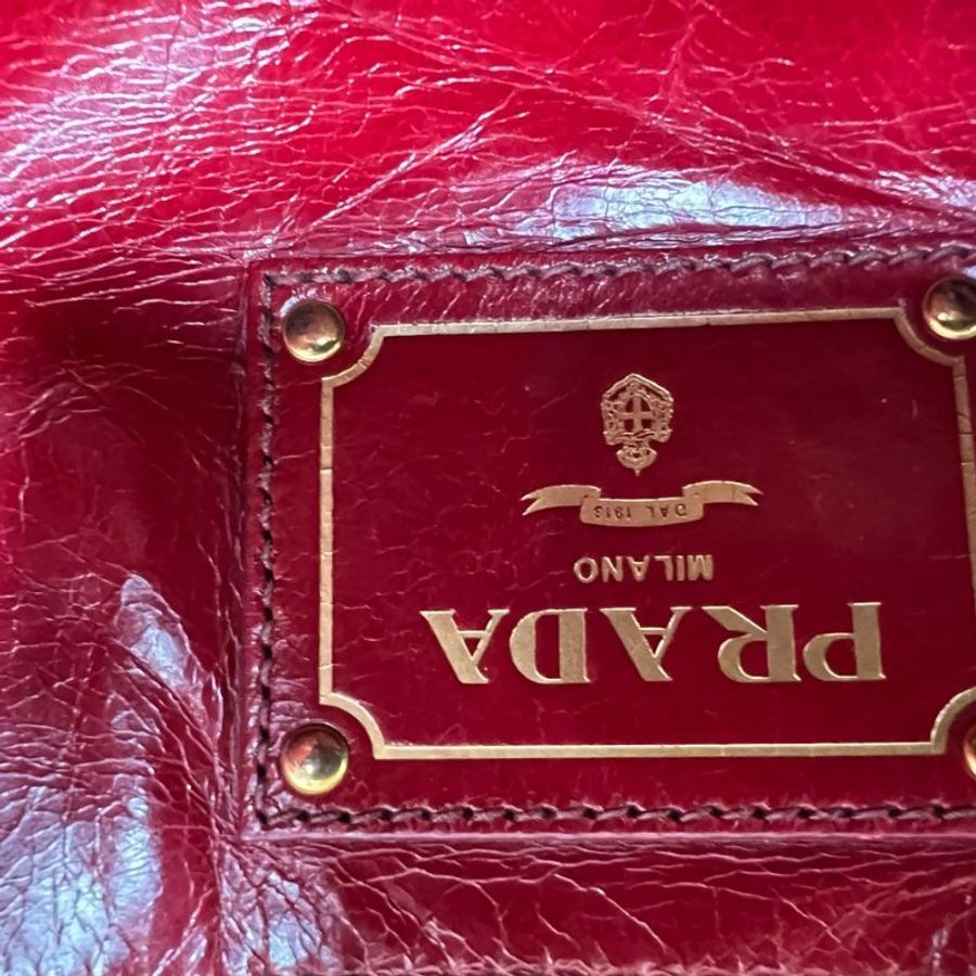 PRADA 酒紅油蠟皮波士頓手提包-2