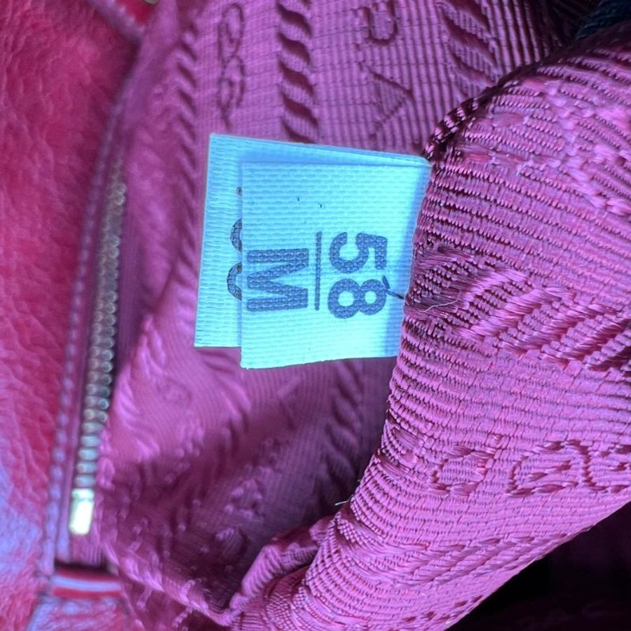 PRADA 酒紅油蠟皮波士頓手提包-6