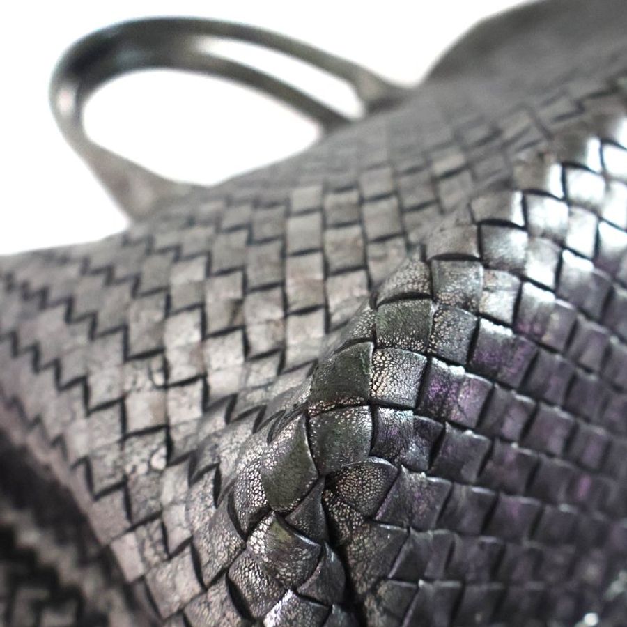 金鐸精品~2548 BOTTEGA VENETA BV 寶緹嘉Cabat金屬光澤感黑霧銀色編織牛皮限量款大號手提托特包-11